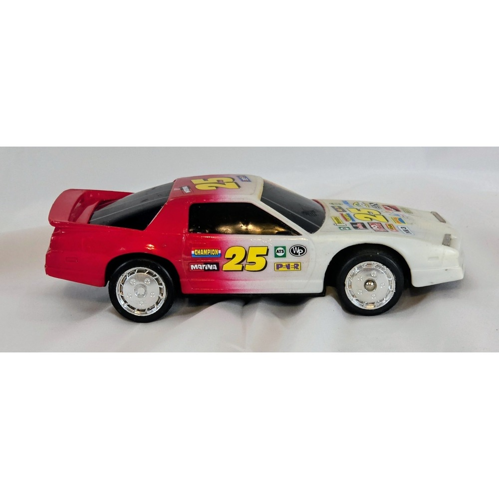 Vintage 90s Plastic Camaro Z28 Race Car #25 Toy Push Car White Red Fade